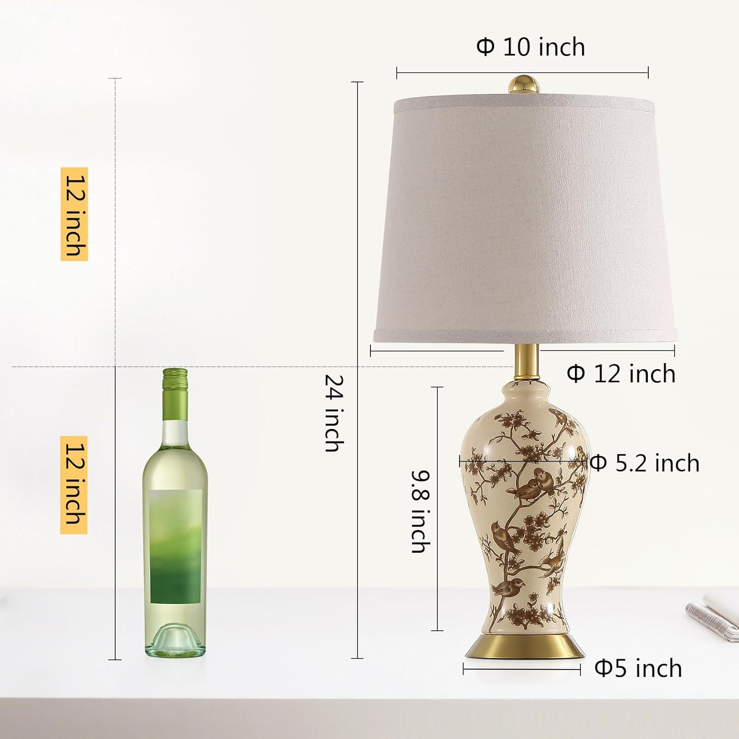 Chinoiserie 24″ Ceramic Table Lamps Set of 2 with LED Bulbs – Bird Pattern