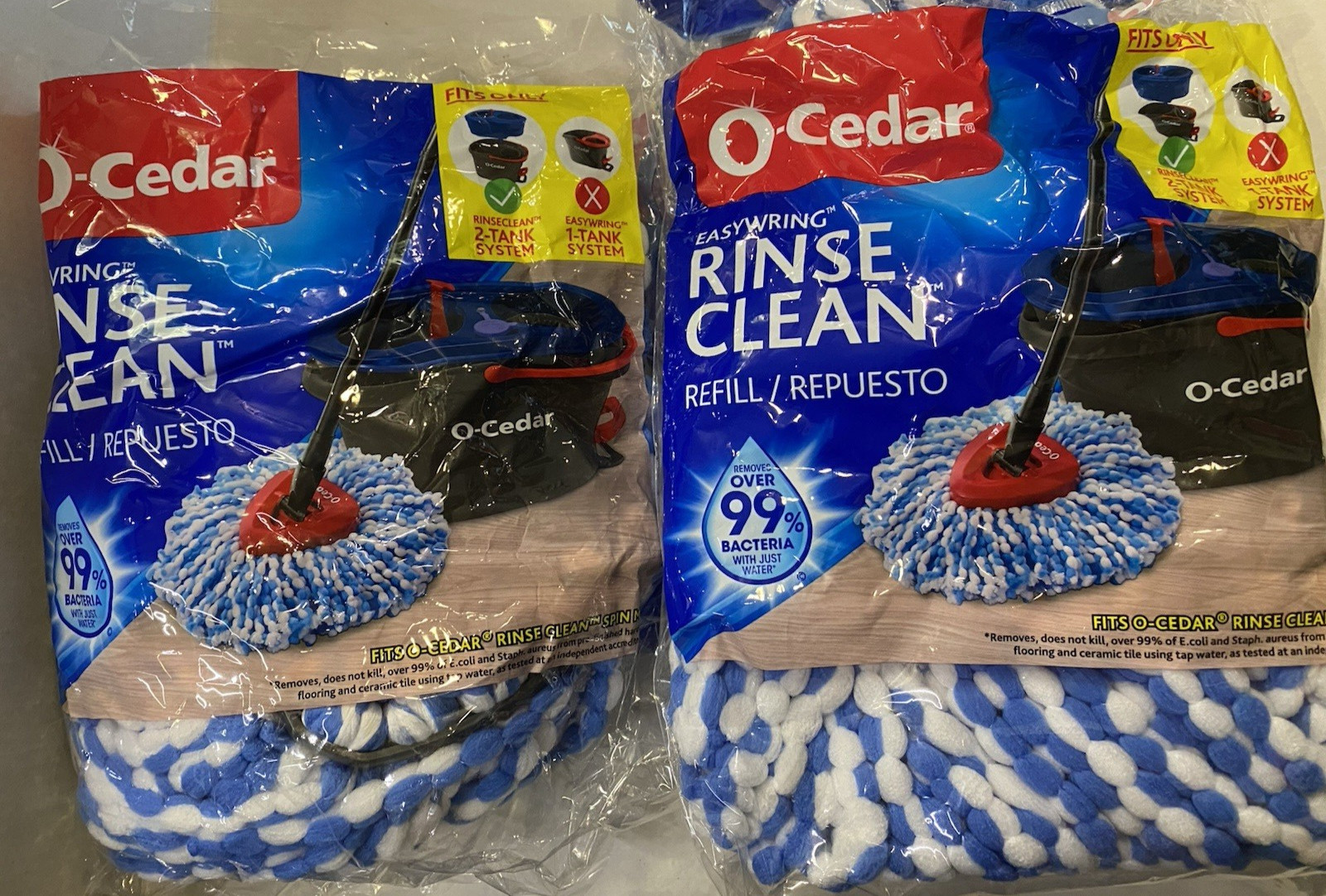 Lot of 2 O-CEDAR EASYWRING RINSE CLEAN 2 Tank System MICROFIBER MOP HEAD REFILL