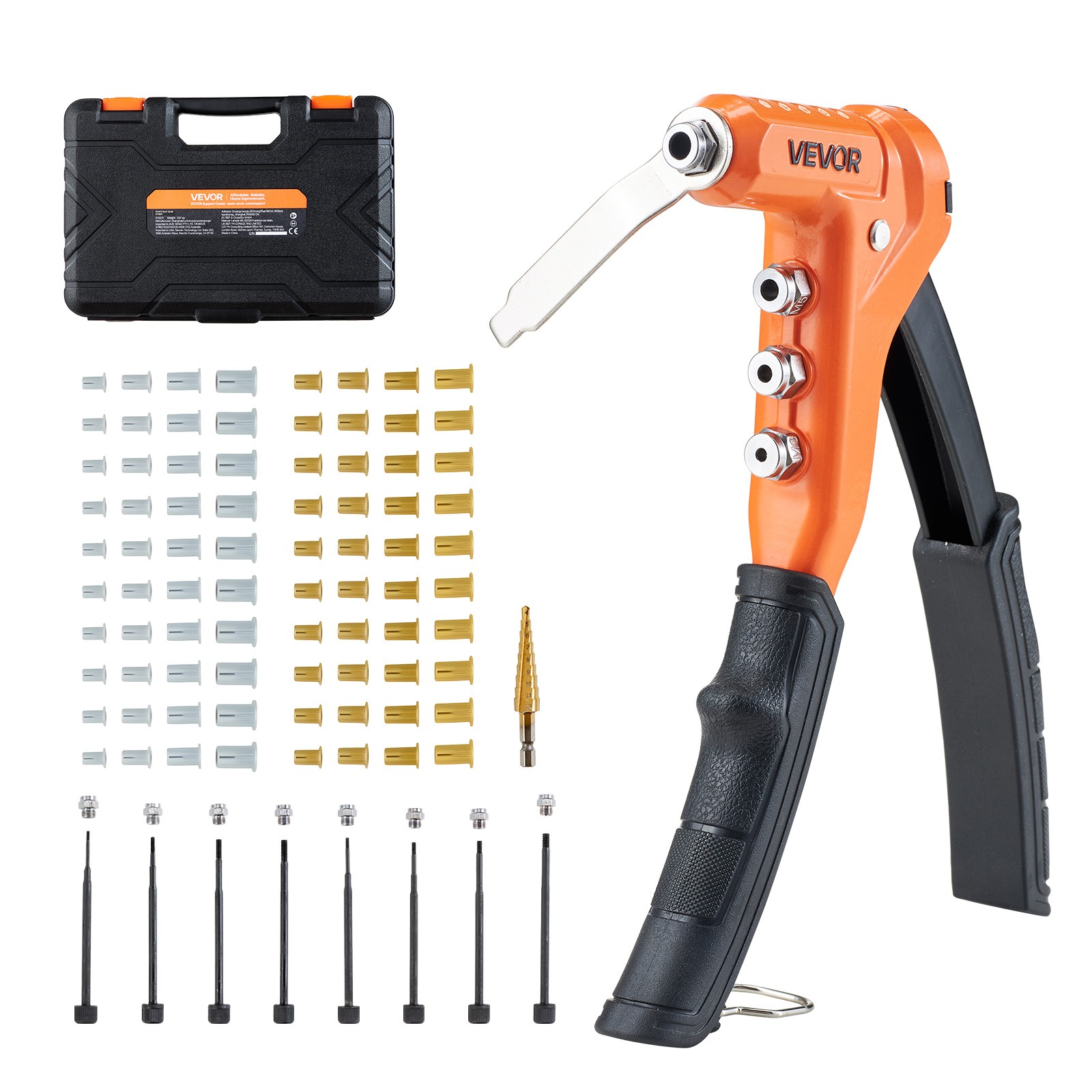 VEVOR Rivet Nut Tool Kit Rivnut Tool Kit 9-Inch One-Handed 8 Mandrels 80 Nuts