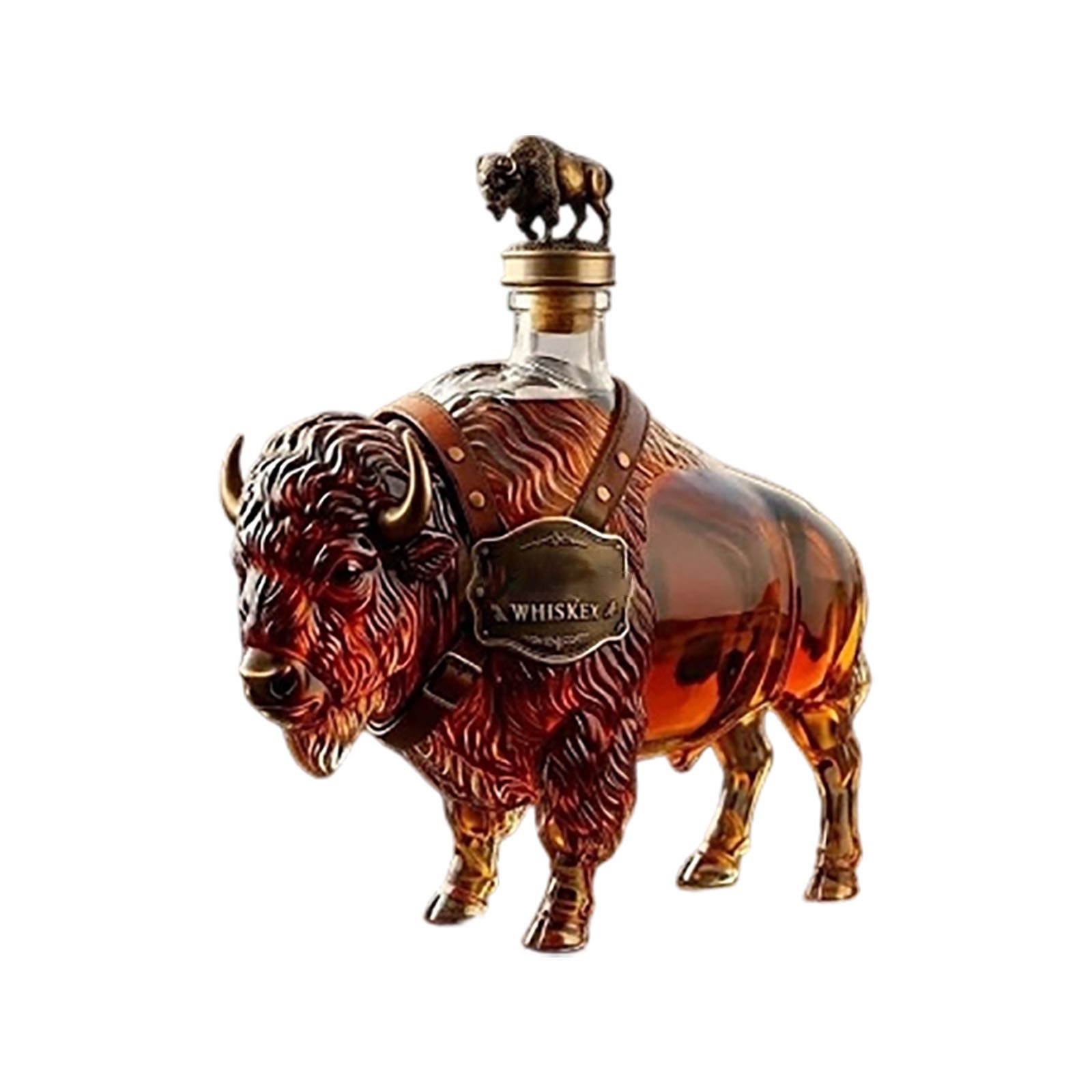 Buffalo Trace Bourbon Whiskey Bottle Bison Shaped Whiskey Decanter Glass Bottle