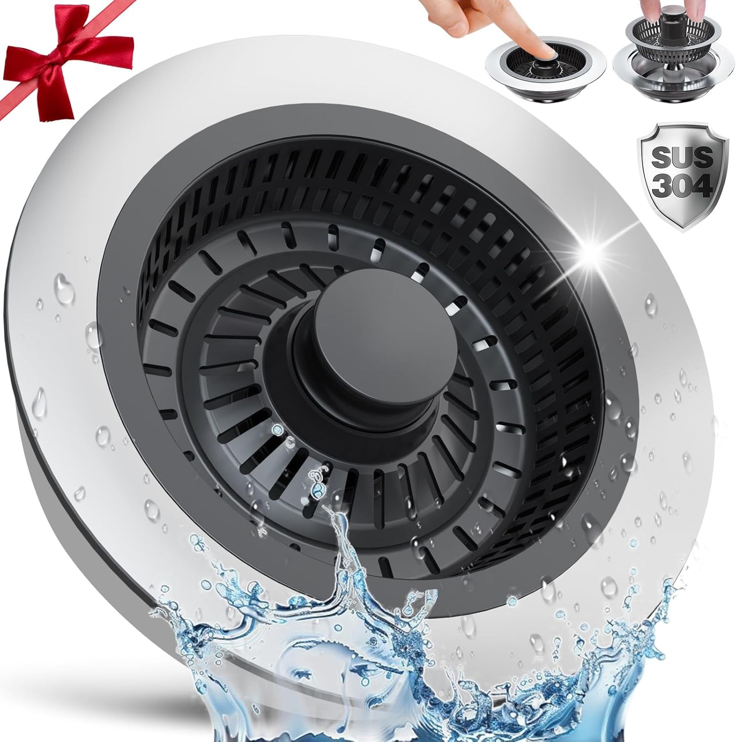 3in1 Kitchen Sink Drain Strainer & Sink Stopper,304 Stainless Sink Drain Stopper