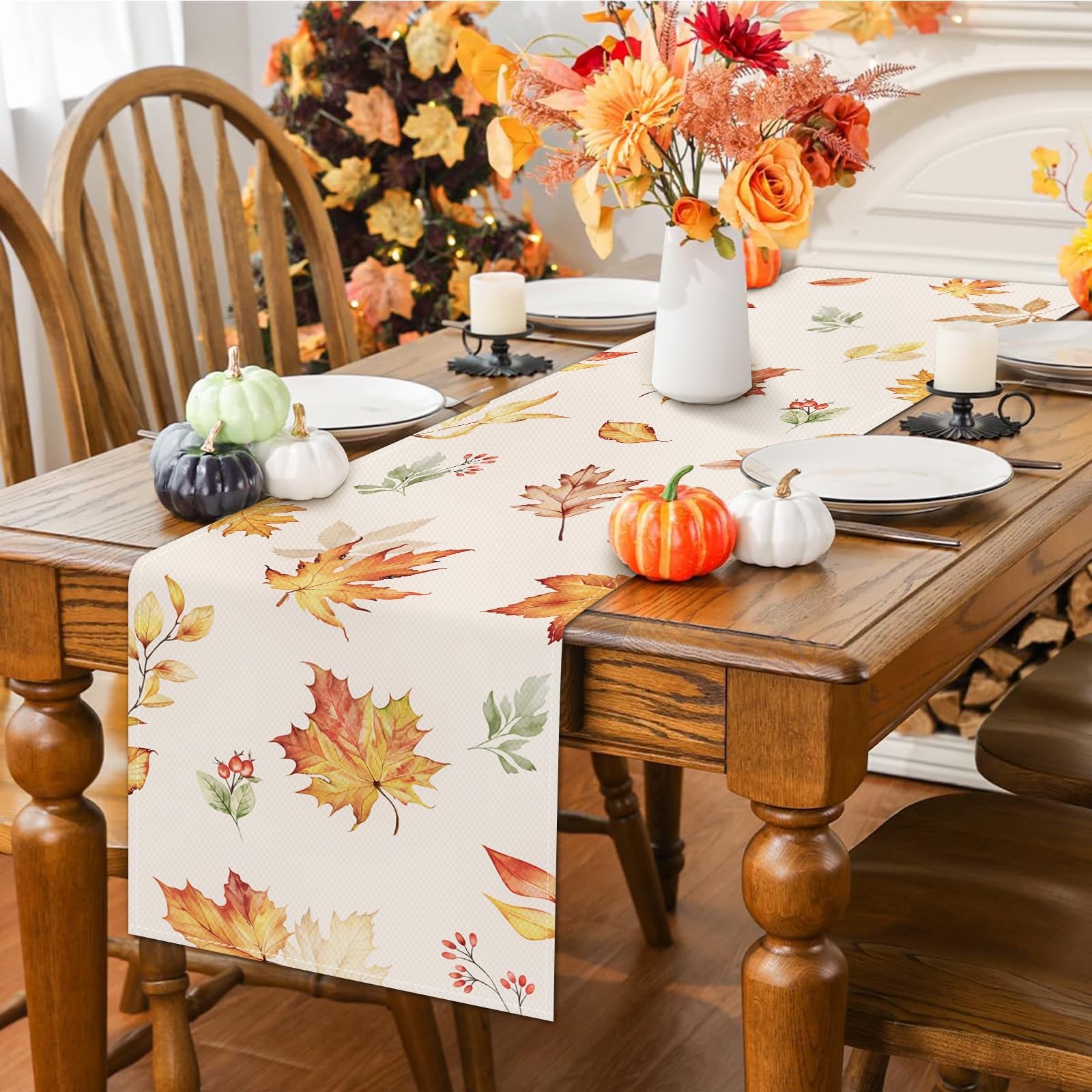 Bonhause Fall Maple Leaves Table Runner 13×72 Inch 13″W x 72″L,