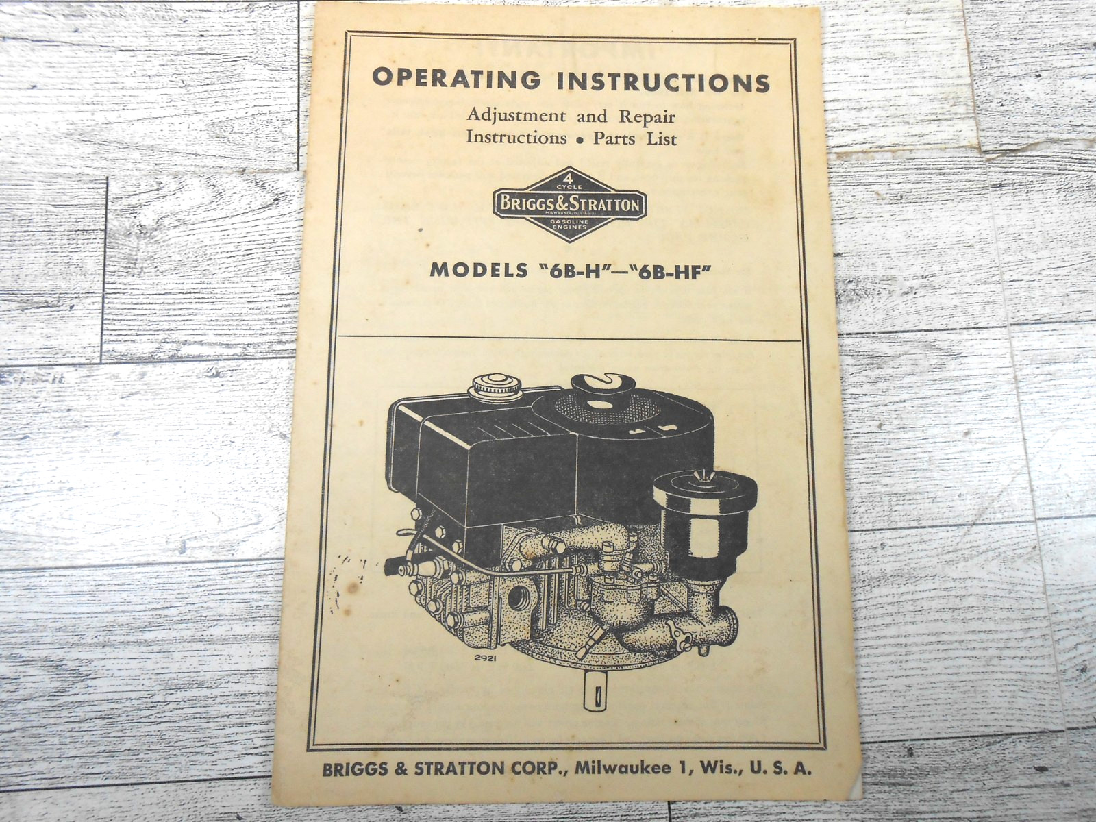 Briggs and Stratton Models 6B-H 6B-HF Operating Instructions User Manual