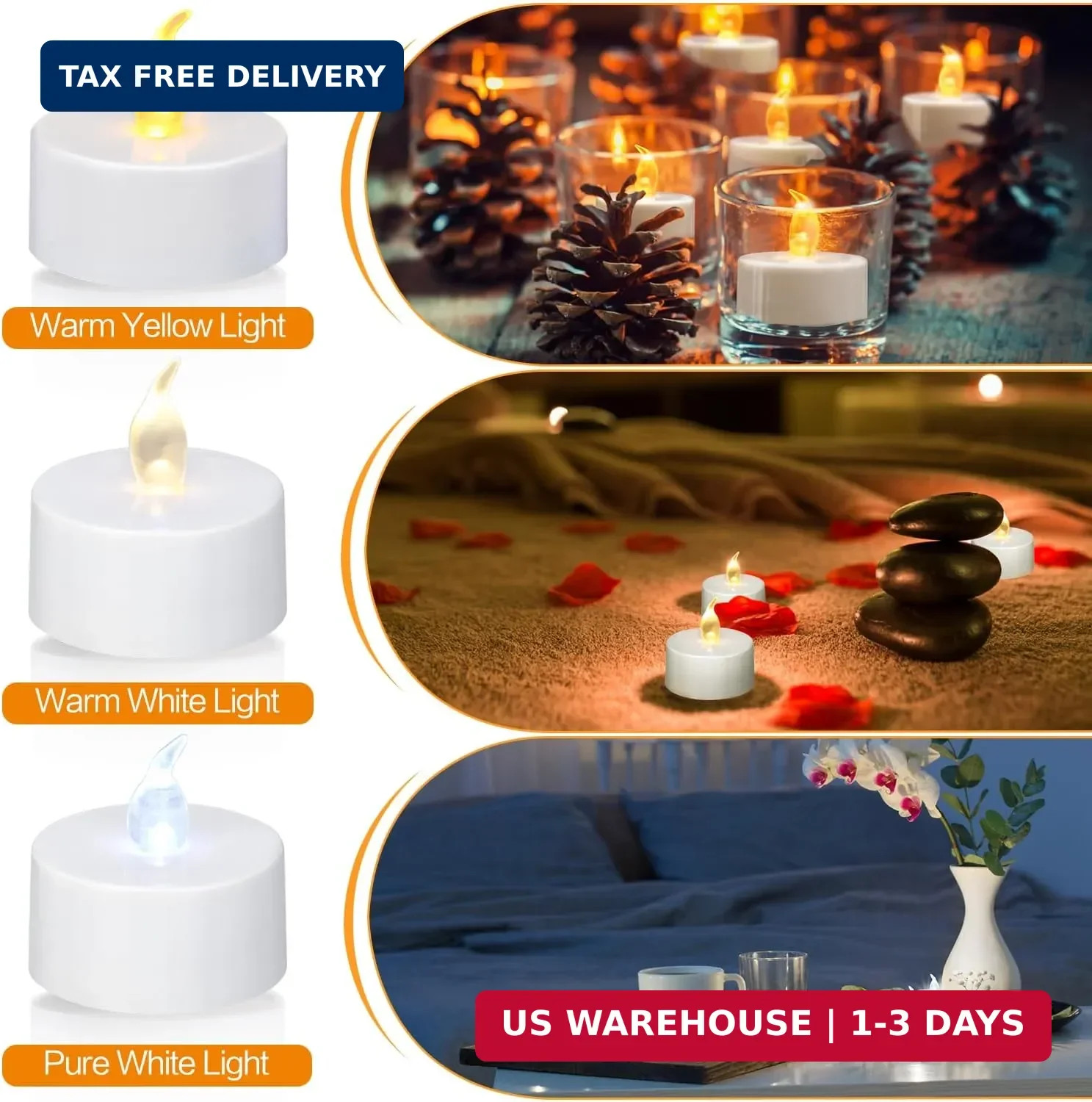 KOABY 24 Pack Tea Lights with Timer, Auto-On 6 Hours and Off 18 Hours in 24 Hour