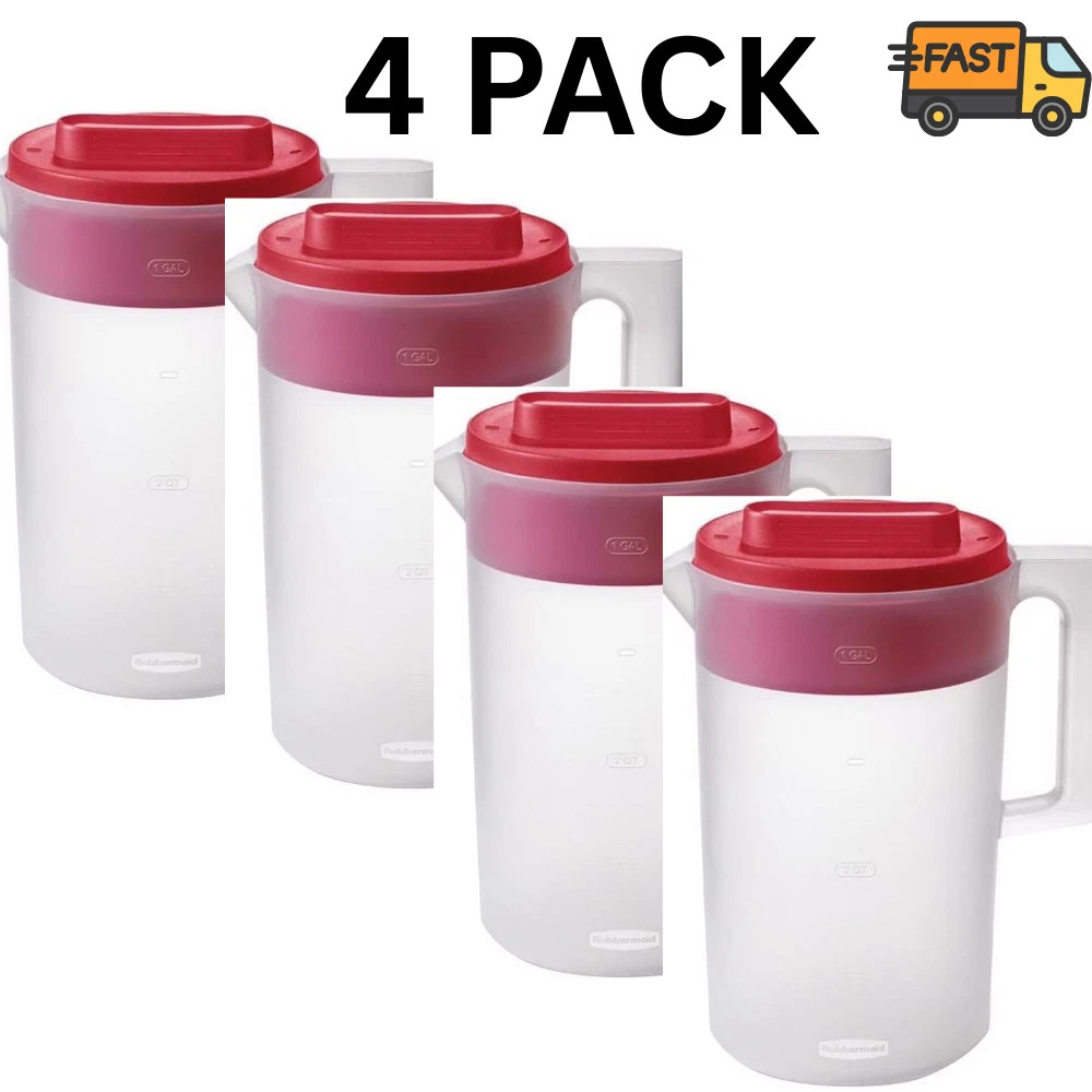 Rubbermaid 1 Gallon Simply Pour Pitcher Clear Red 4 Pack