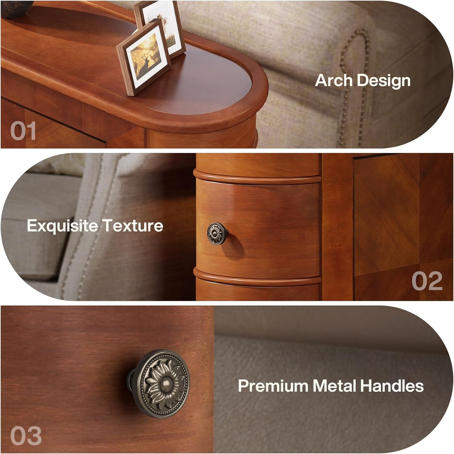 Wood End Table with 2 Drawers, Sofa Side Table with Storage,No Assembly Required