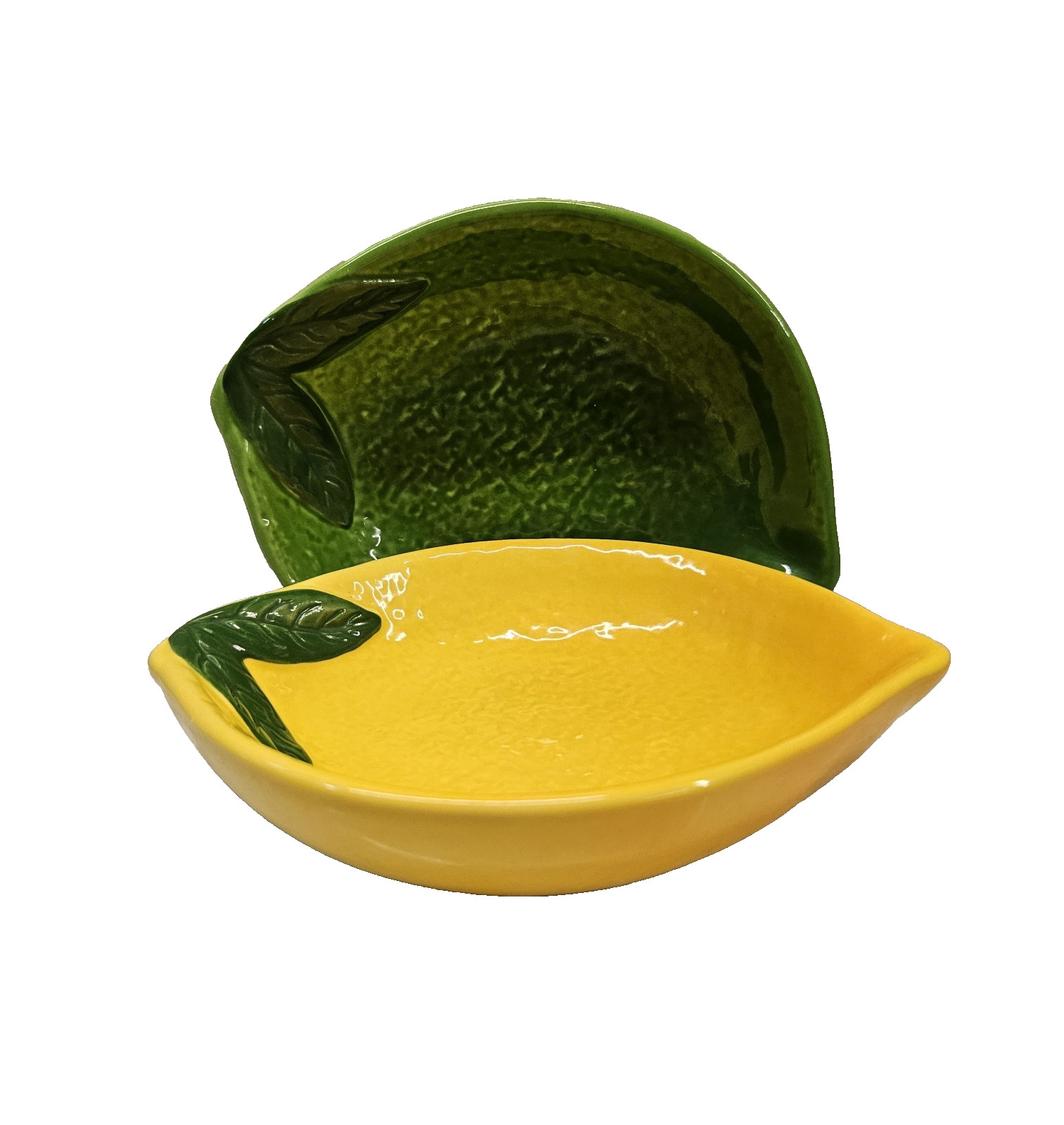 Pottery Barn Citrus Lemon Lime Set of 2 Yellow Green Stoneware 6 Inch
