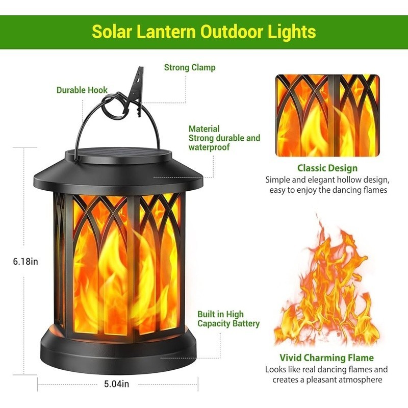 Waterproof Solar Dancing Flame Lanterns Outdoor Garden Lights Decor 8-12 Hours