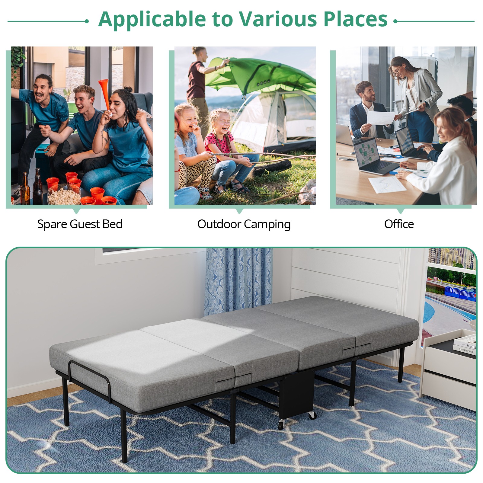 Portable Foldable Bed with Mattress Rollaway for Adults, 75” x 38″