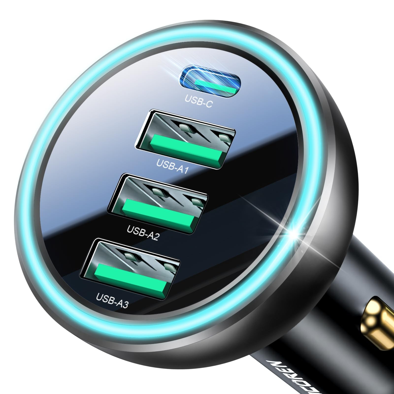 Rocoren 55W 4-Port Car Charger, PD3.0 QC3.0 Super Fast Charging USB C Car Charge