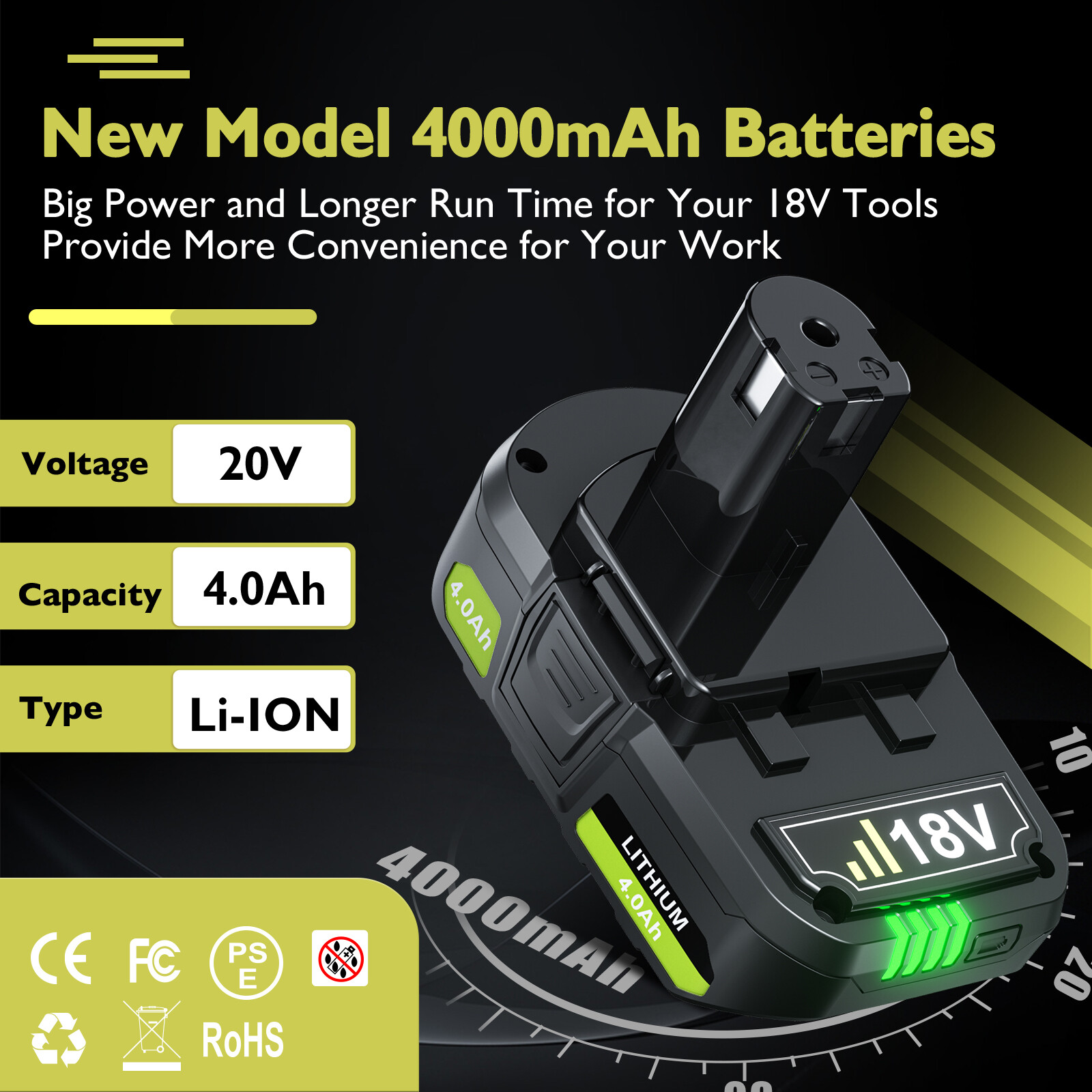 PBP003 P108 Replacement Battery For RYOBI 18V P189 Cordless Drill Power Tool