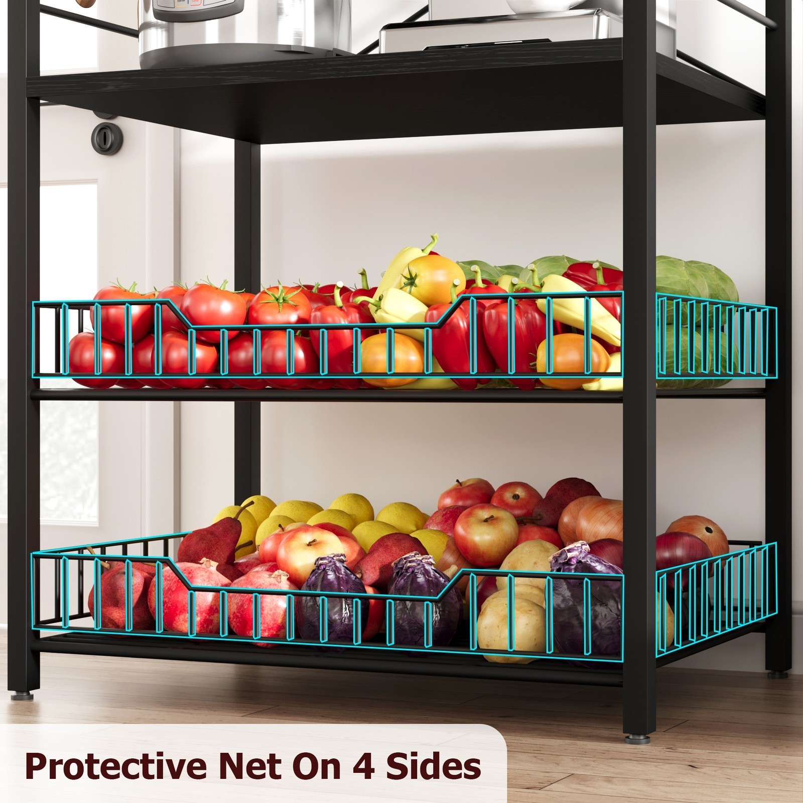 5 Tier Kitchen Bakers Rack with 8 Hooks Microwave Stand Coffee Bar Station Shelf