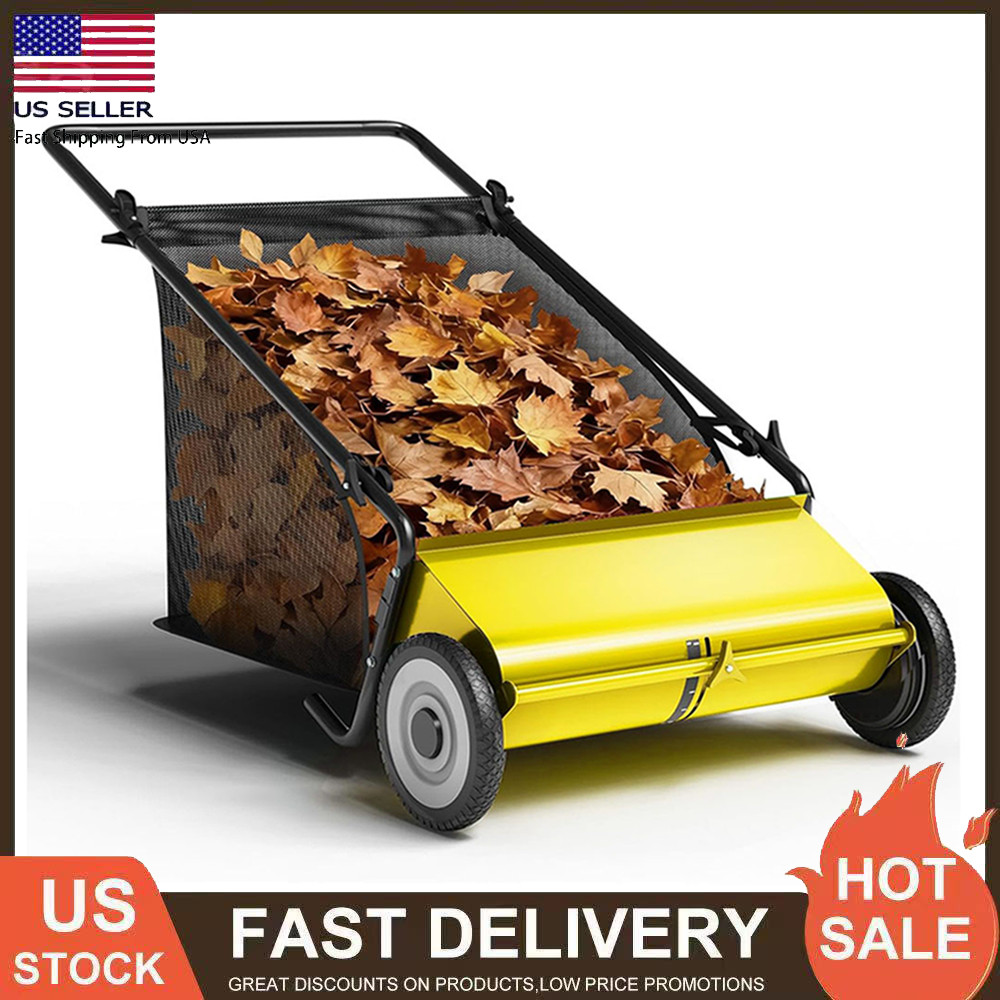 26in Manual Push Lawn Sweeper Leaf Sweeper with 7 Cu. Ft. Hopper for Garden Lawn
