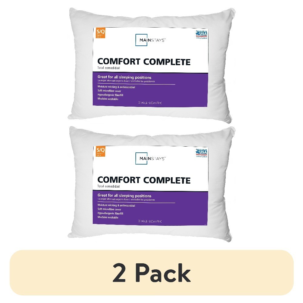 (2 pack) Comfort Complete Bed Pillow, Standard/Queen