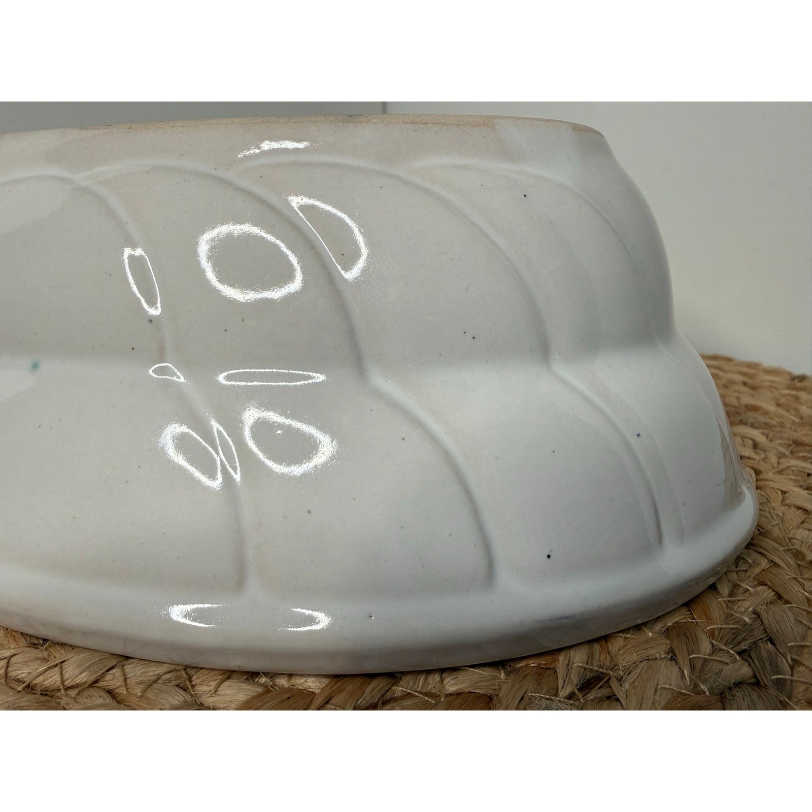 White Mountainside? textured cachepot, oval bowl, art pottery, 1930s