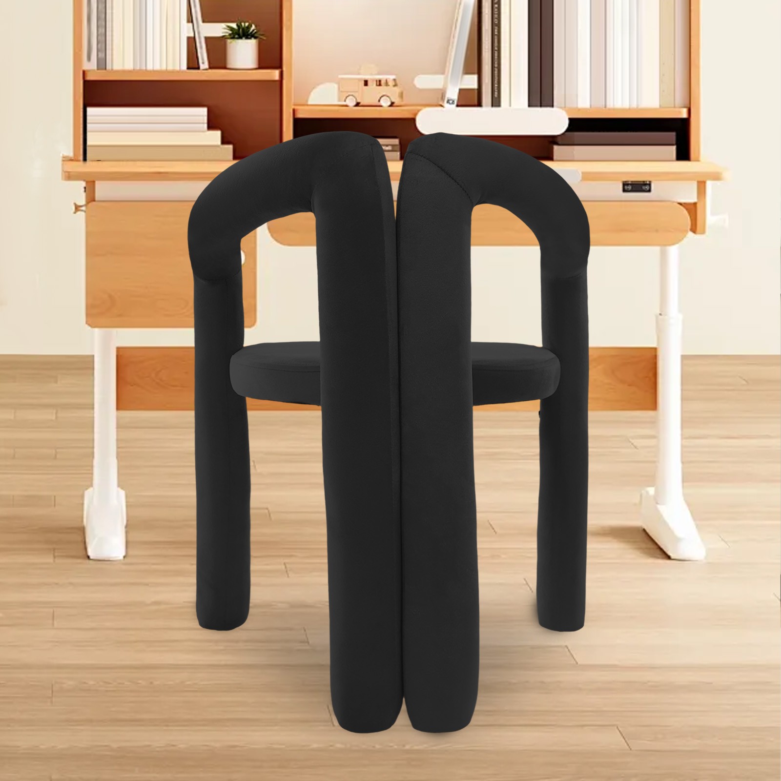 17.72″ Height Black Modern Makeup Chair W/ Backrest 60-mm Thickened Soft Cushion