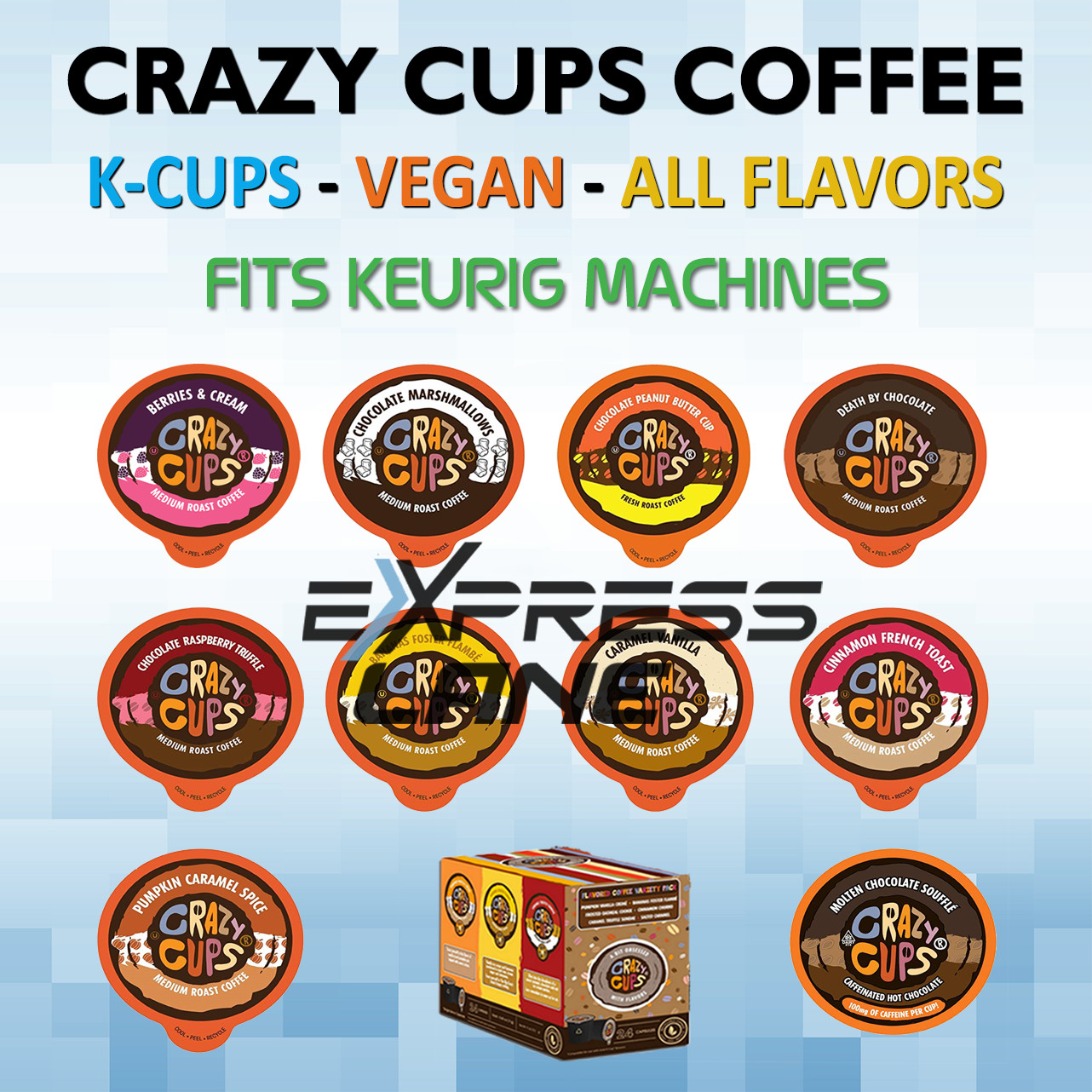 Crazy Cups Coffee 22 K Cup Vegan Capsule Pod Light/Medium/Dark Roast lot FLAVORS