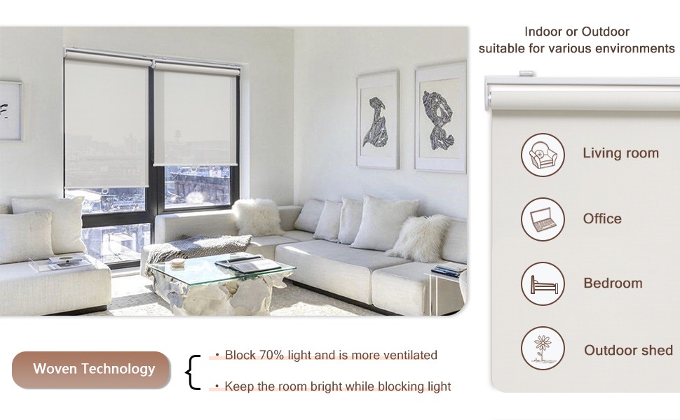 Cordless Roller Shades for Windows Light Filtering Shades with 5% Openness Solar