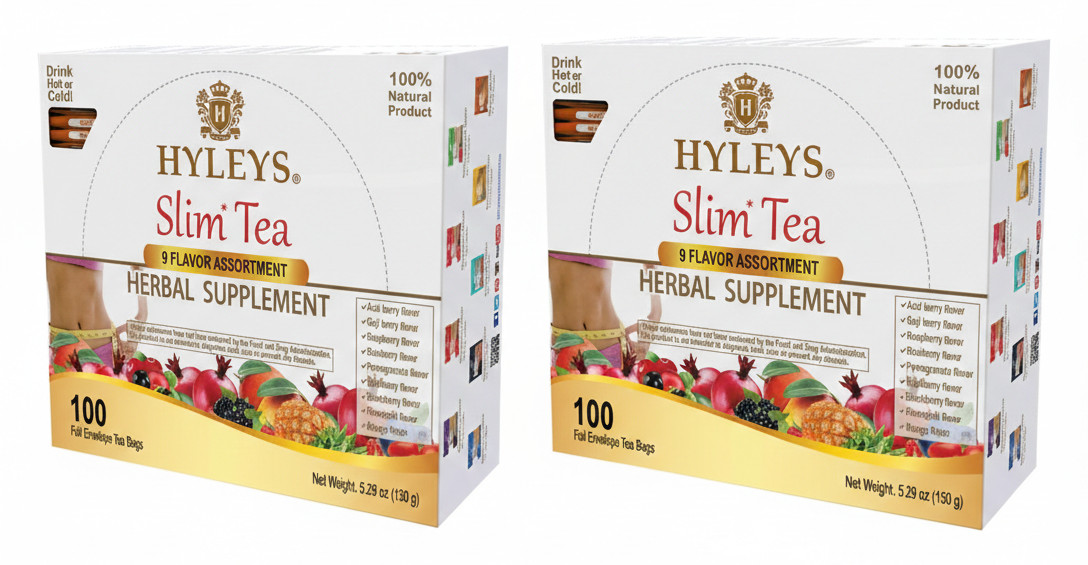 (2 PACK-BUNDLE) HYLEYS Slim Tea 9 Flavor Assortment 100 Ct Herba (200 TEA BAGS)