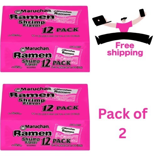 Maruchan Ramen Noodle Soup,Shrimp Instant Noodles, 3 oz, Pack of 12-Pack of 2