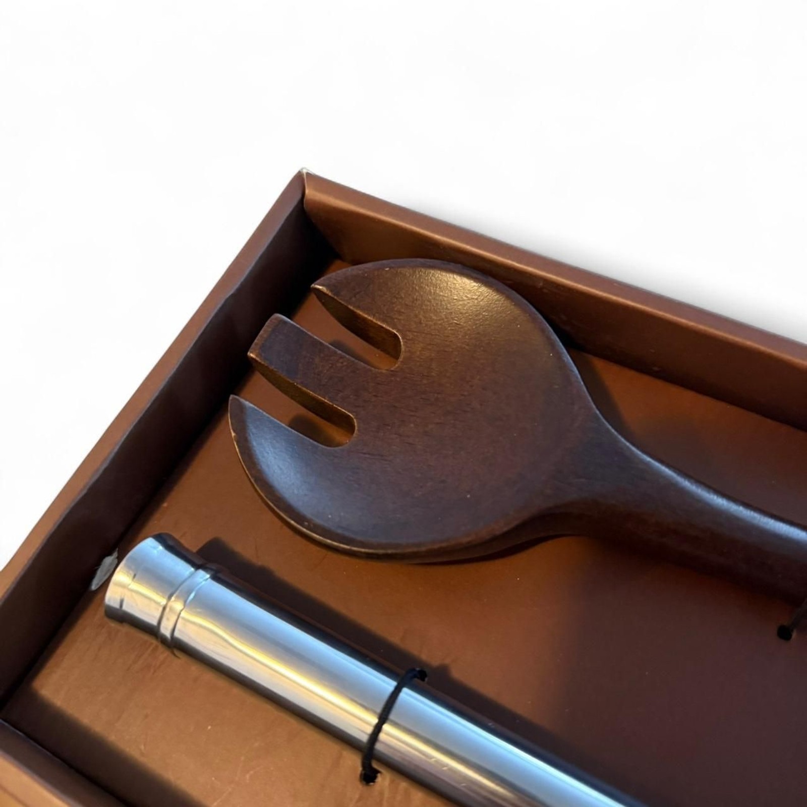 Atticus Salad Server Set 2pc Wood & Stainless Steel Mid Century Modern NOS Gift