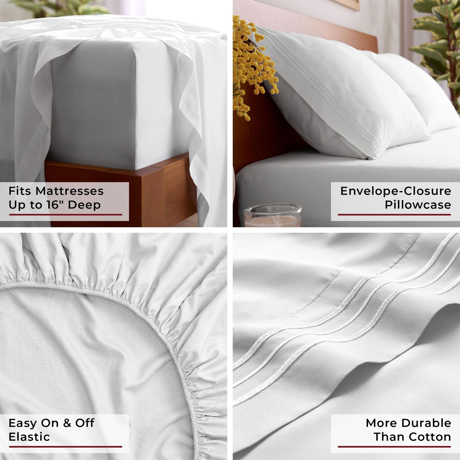 2000 Series 4-Piece Bed Sheet Set Soft Deep Pocket Twin King Queen Full Sheets