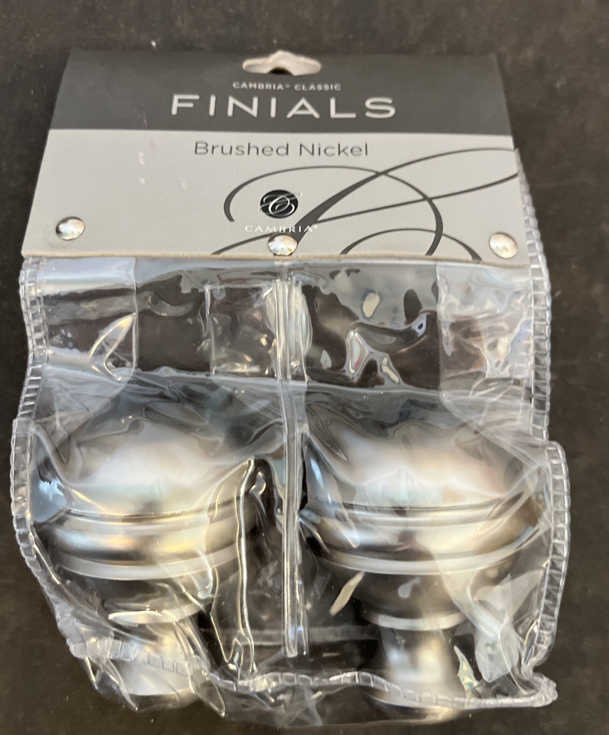 Cambria Orbit Finials in Brushed Nickel 2-Pack Brand New #218108