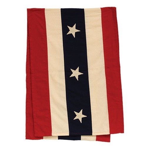 NEW PRIMITIVE Americana Table Runner Red CREAM Blue Stars Stipes 16″Wx32″L AGED