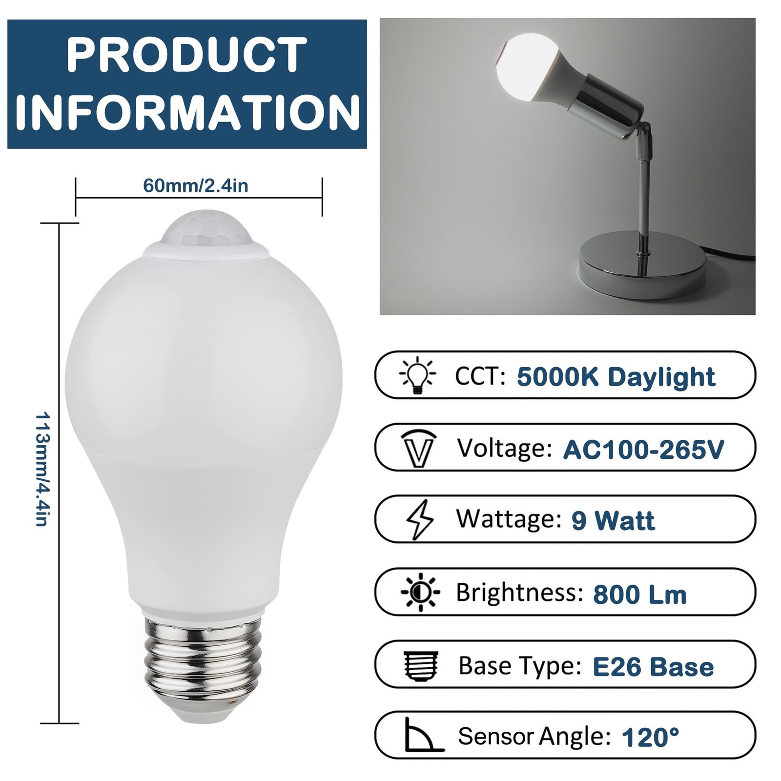 Motion Sensor Light Bulbs – 9W (60W Equivalent) E26 Motion Activated LED Ligh…