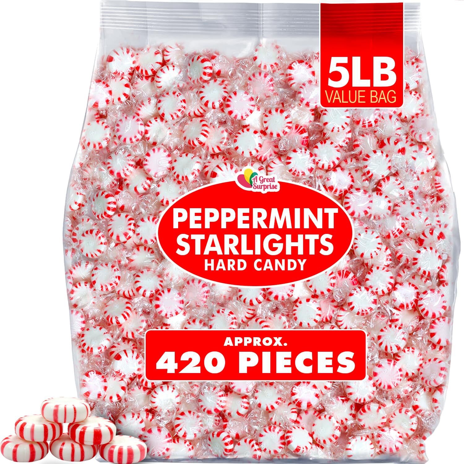 Starlight Peppermint Candy – 5 lb Bulk Bag – Red & White Peppermint Hard Candy