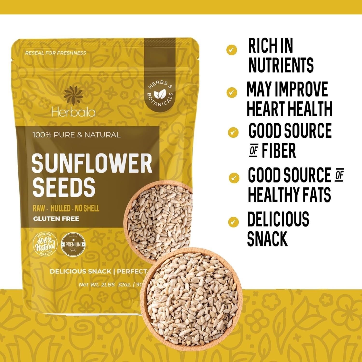 Sunflower Seeds Raw 2lbs – Unsalted to Eat – Shelled…