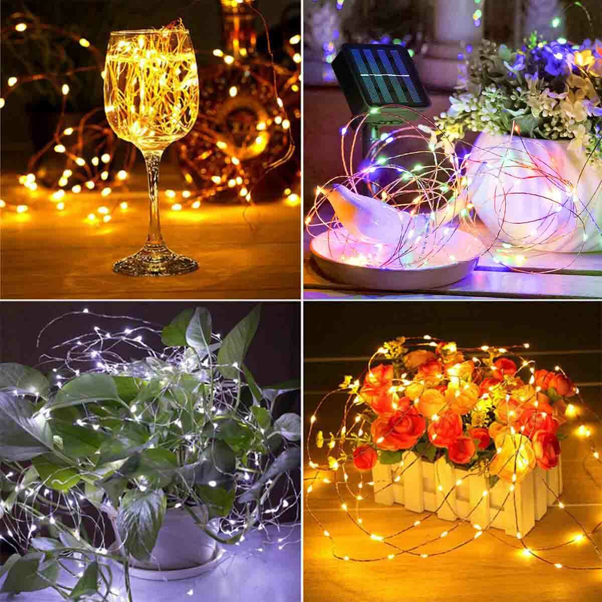 2 pack LED Solar Fairy String Lights Copper Wire Waterproof Outdoor Garden Decor