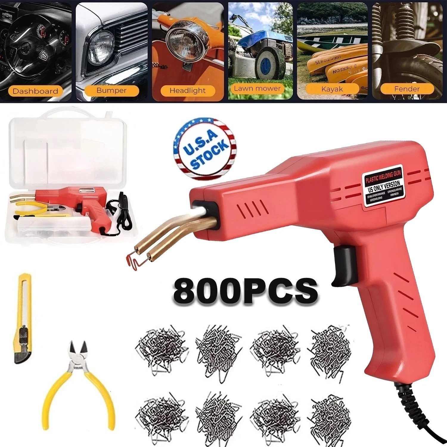 Plastic Welder Kit Soldering Hot Stapler Bumper Repairs Welding Gun 800 Staples