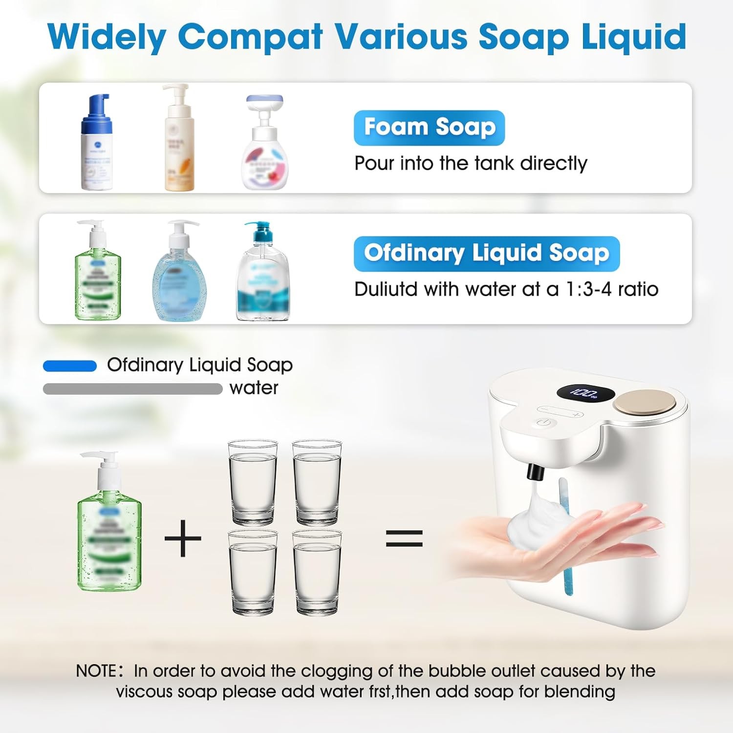 500ml Automatic Soap Dispenser for Kitchen and Bathroom, Touchless Motion Sensor
