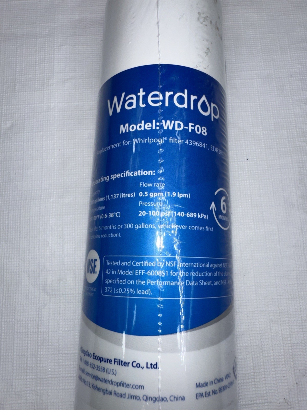 WaterDrop Model: WD-F08 Replacement Refrigerator Water Filter Brand New (Sealed)