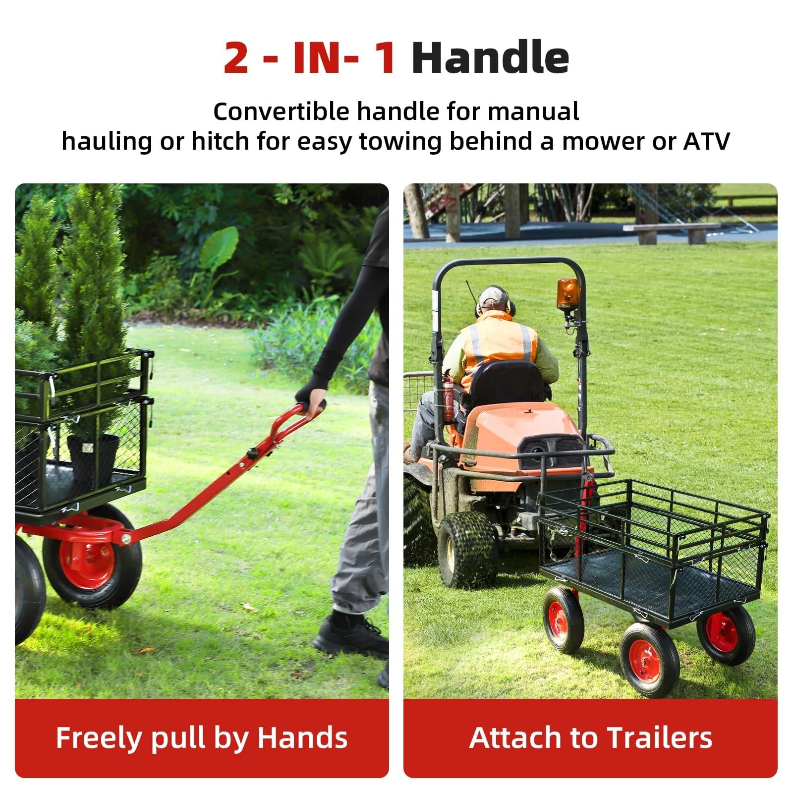Heavy Duty Pullable Garden Utility Wagon Yard Cart 1400 lbs w/10″ Tires for Lawn