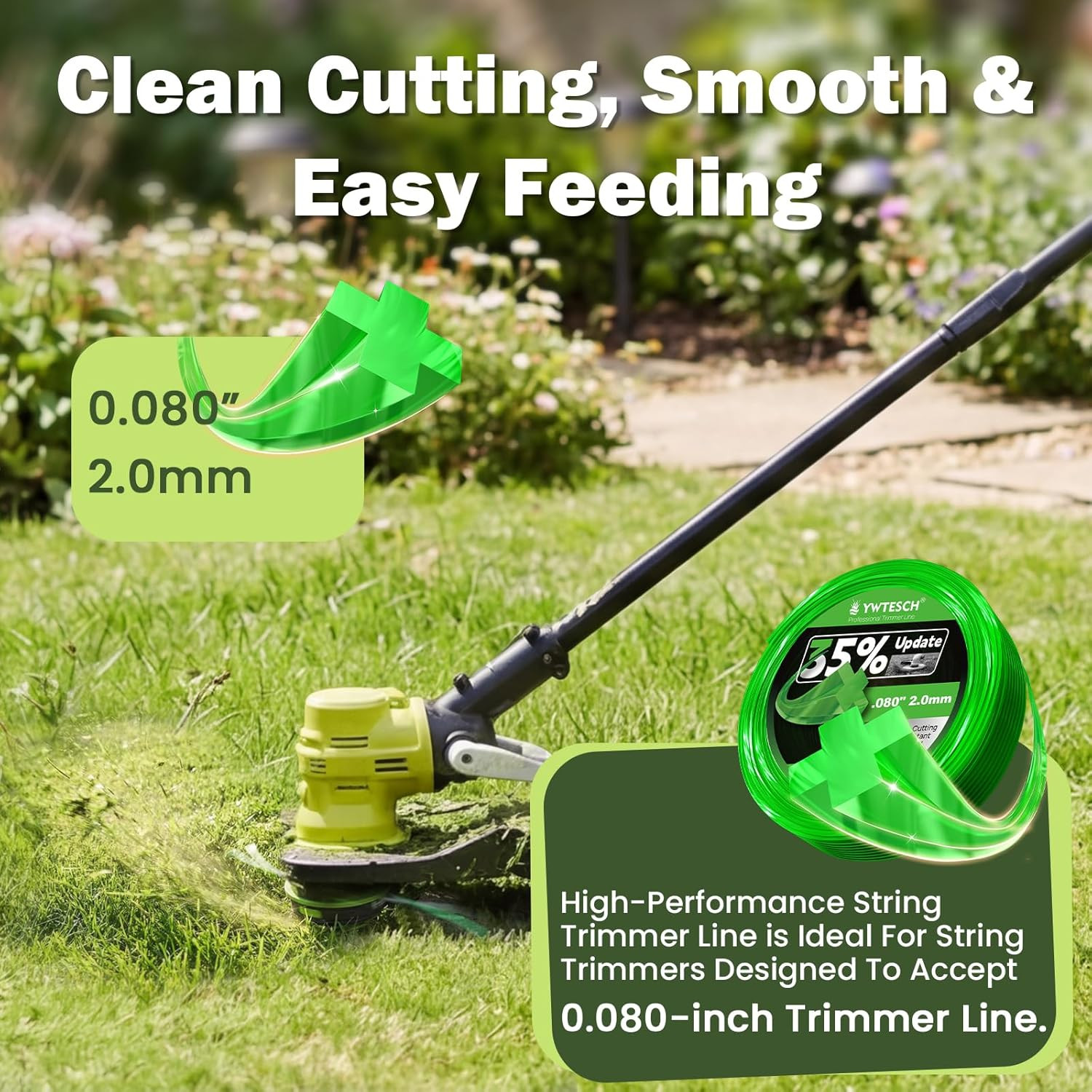 String Trimmer Line, 0.080” X 0.5Lbs Cross Weed Eater String, Trimmer Lines Fit