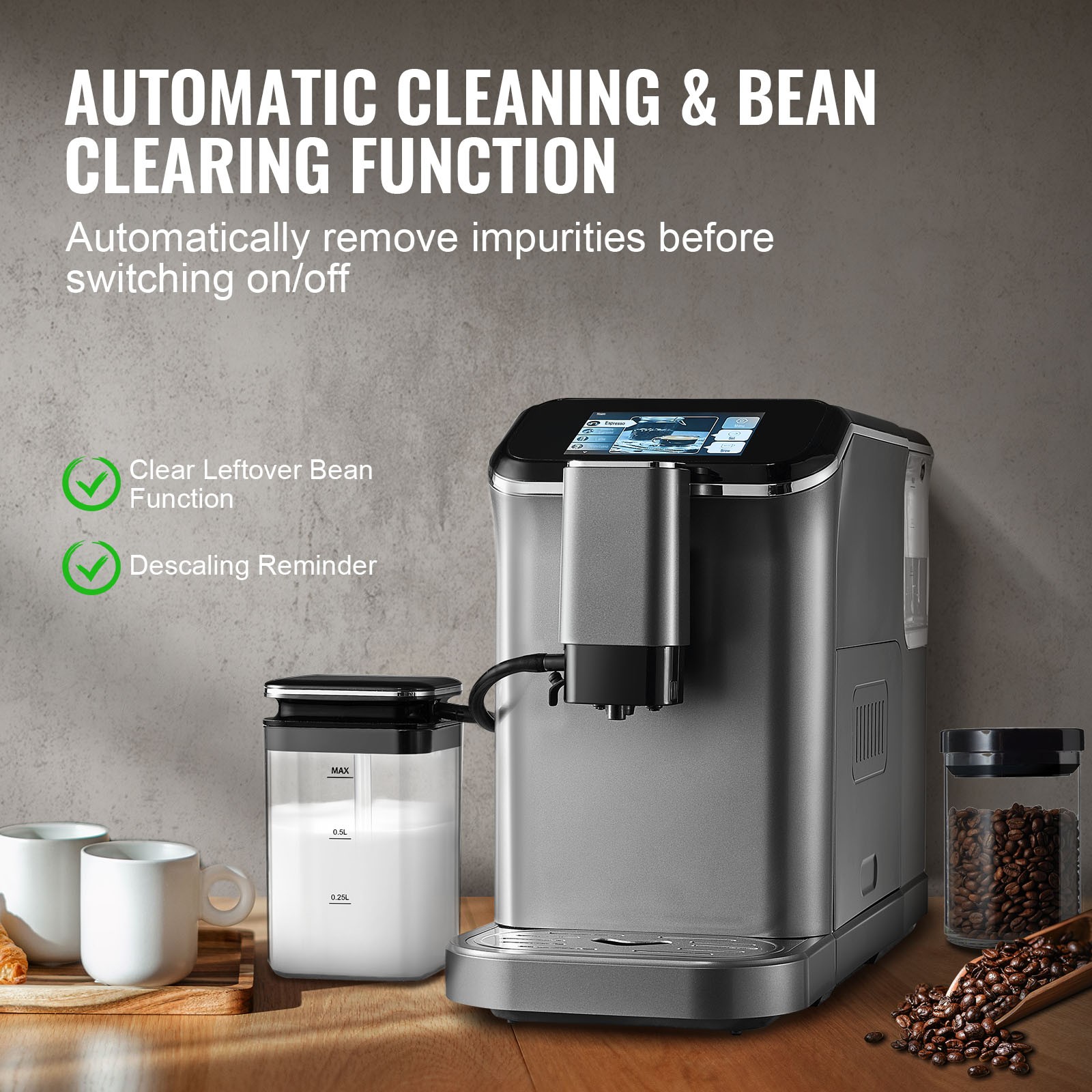 Uimoso Fully Automatic Espresso Machine Coffee Maker Auto Milk Frother & Grinder