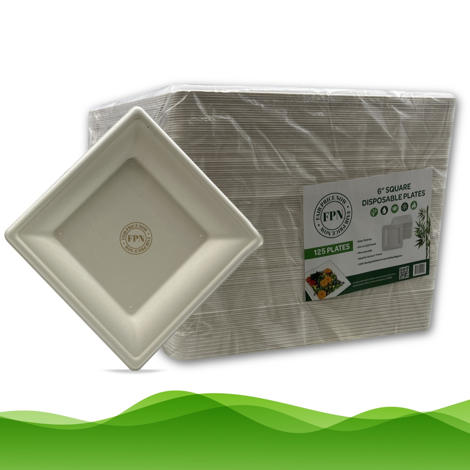 FPN Disposable Plates Square for Party Eco-Friendly Microwave-safe : 6″|8″|10″