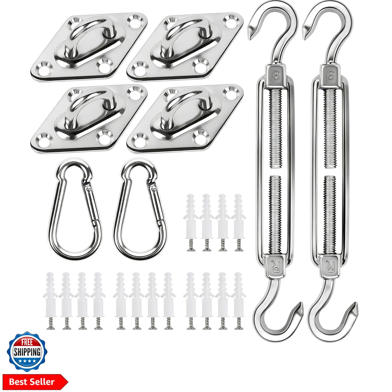 40 Pcs Shade Sail Hardware Kit, 6 Inch Outdoor Sun Sail Accessories, 304 Stai…