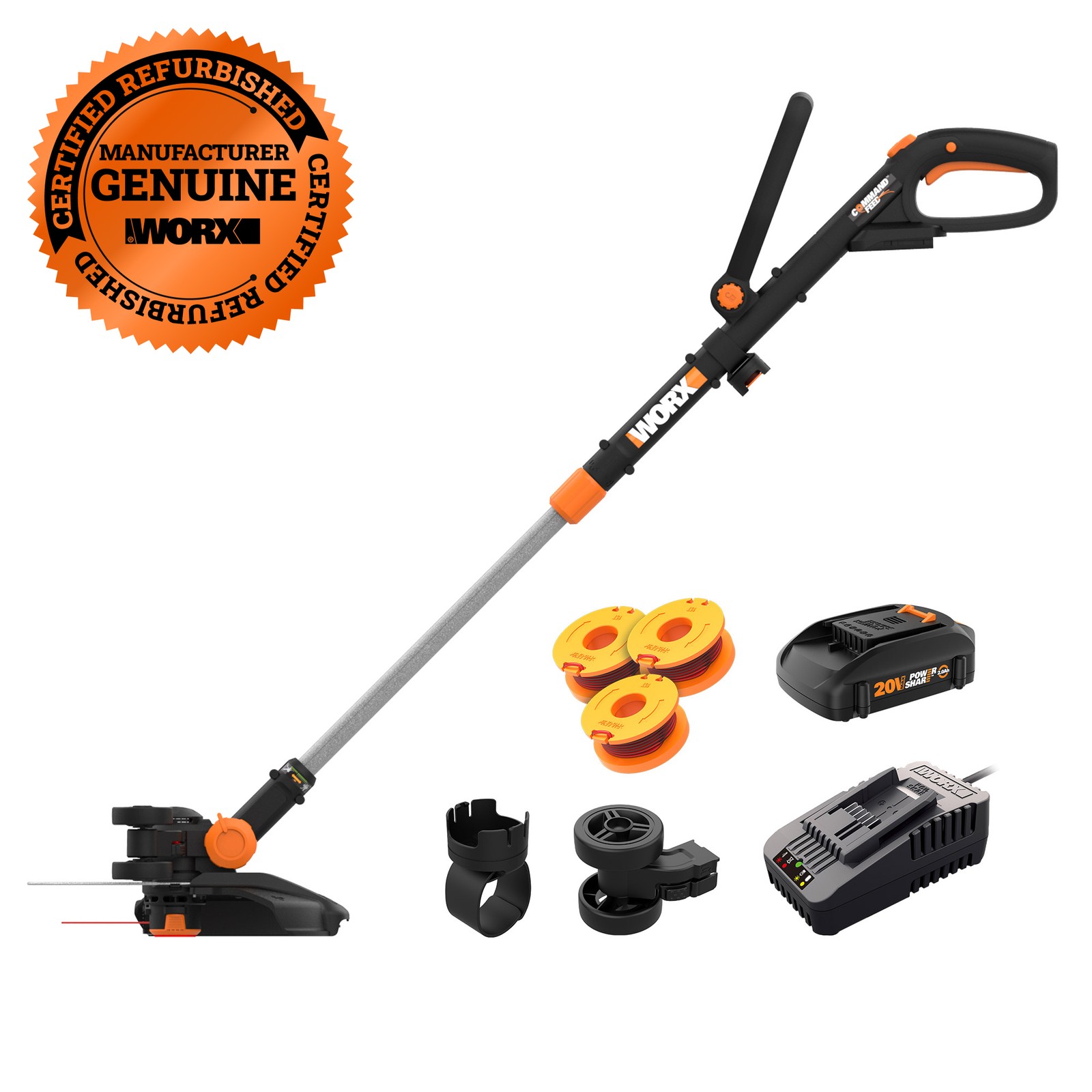 WORX WG170.2 20V Cordless Trimmer/Edger + 60 min quick charger-CR