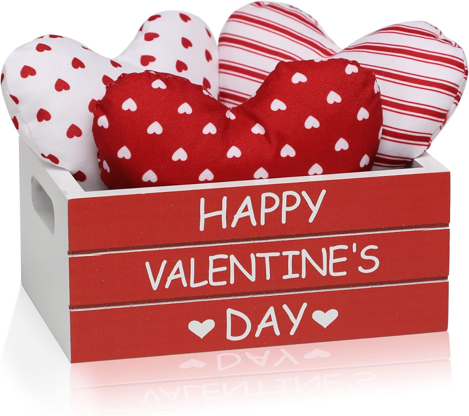 Happy Valentine’s Day Decorations Wooden Created with 3 PCS Fabric Heart Gift