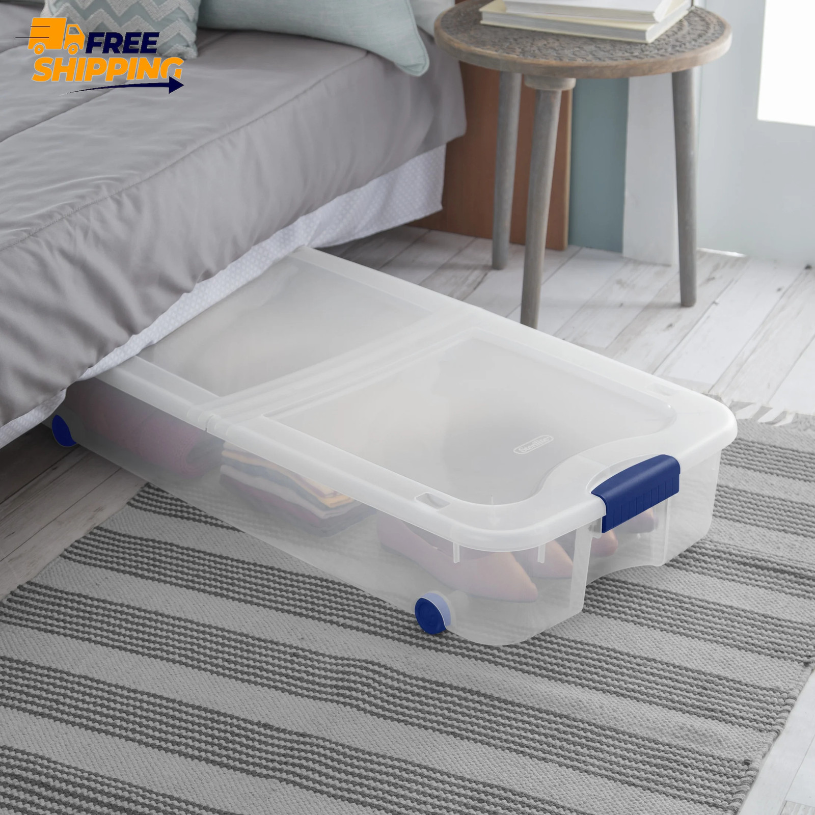 (2 Pack) 66 Quart Latching Underbed Wheeled Storage Bin, Clear Plastic 🎗🎯