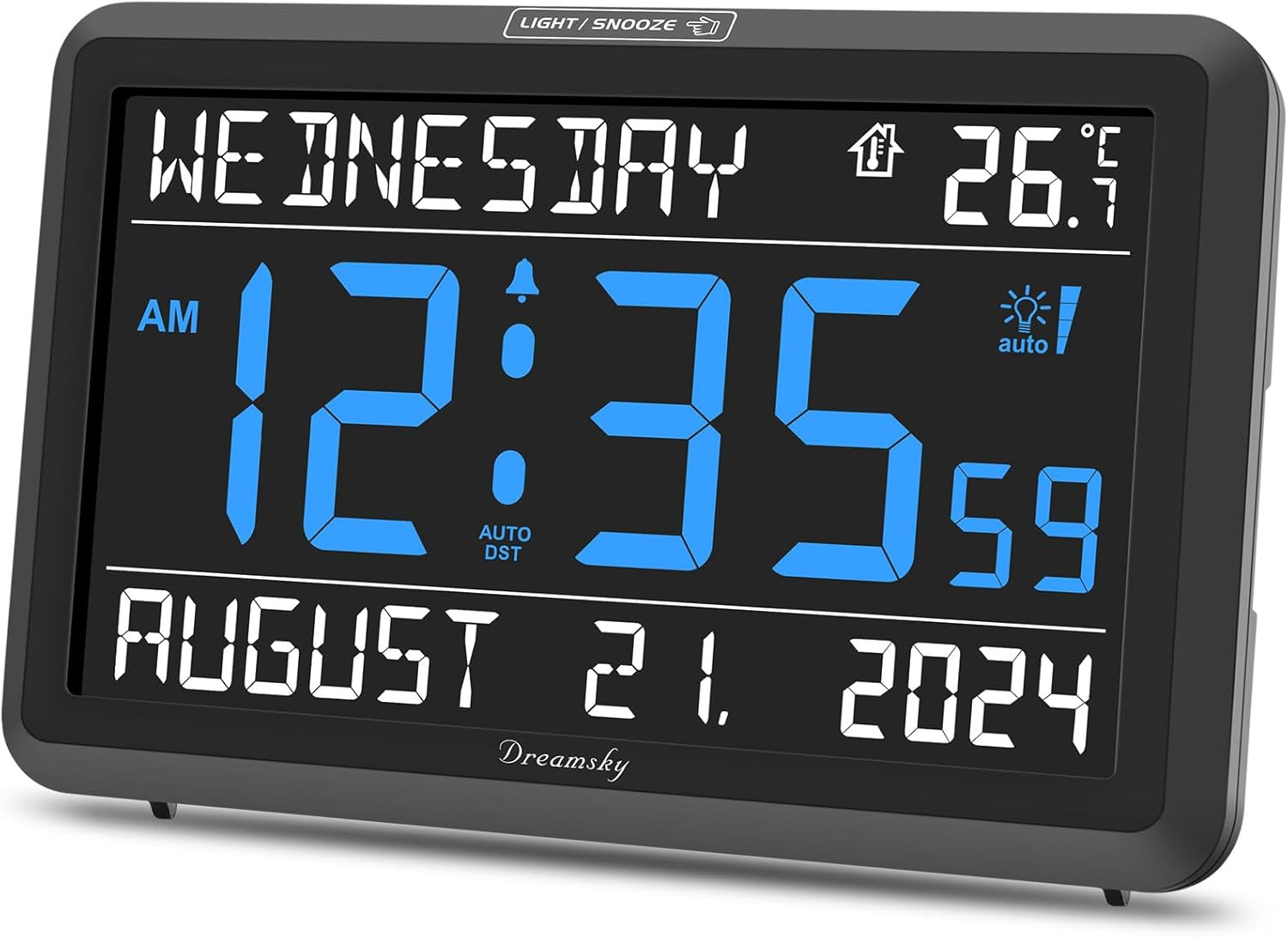 Large Digital Clock with Date and Day of Week – Electric Desk Clock for Seniors