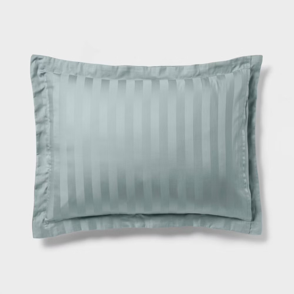 Threshold Cotton Damask Comforter Set Luxe Year-Round Fabric, Teal Green, King