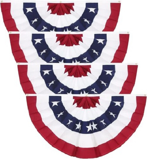 4 Pack USA Pleated Fan Flag 3X6 Feet American US Bunting Flags Half Fan Banner