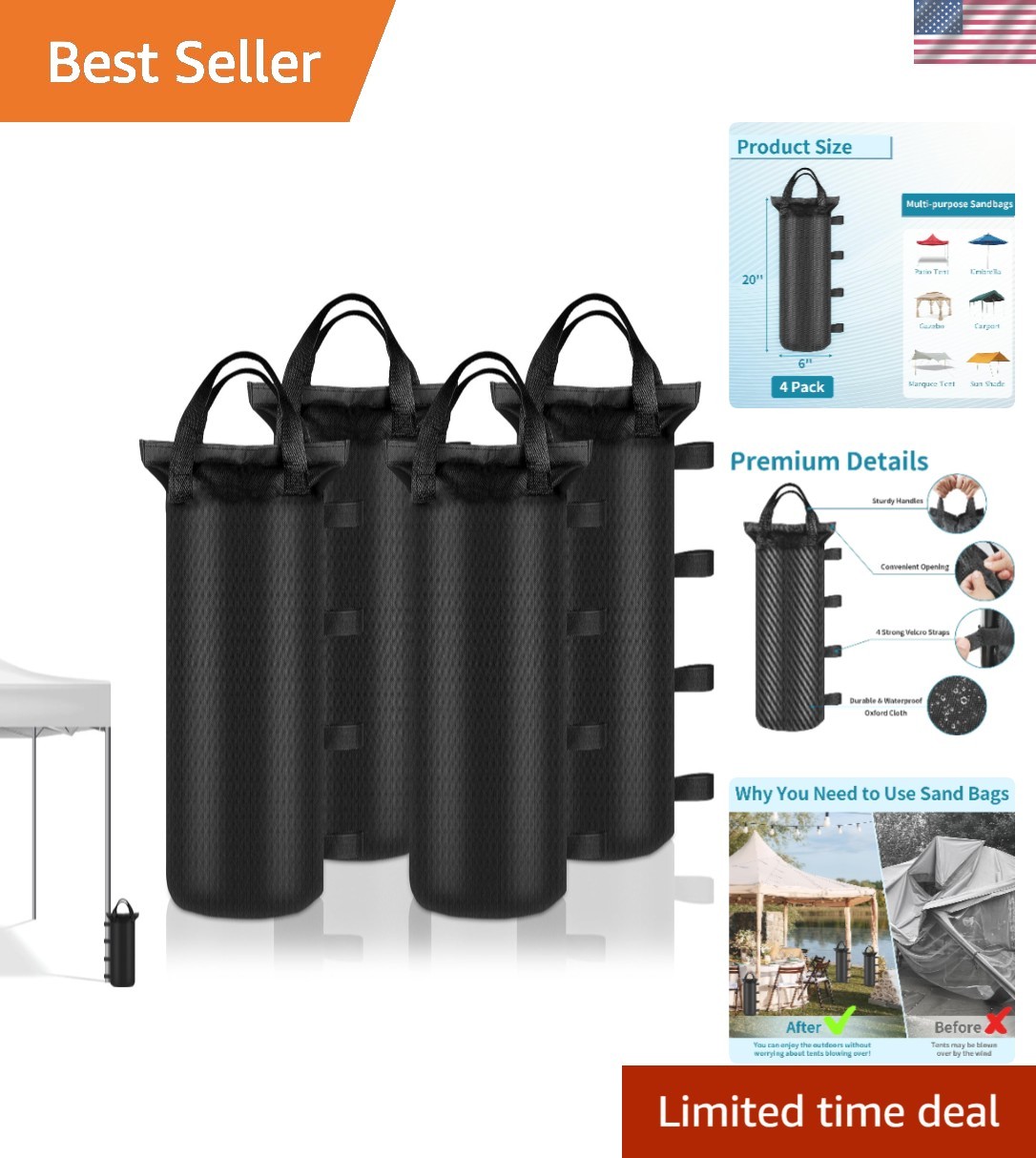 Durable Sandbags for Tent Legs, 4-Pack – Outdoor Stability Solution
