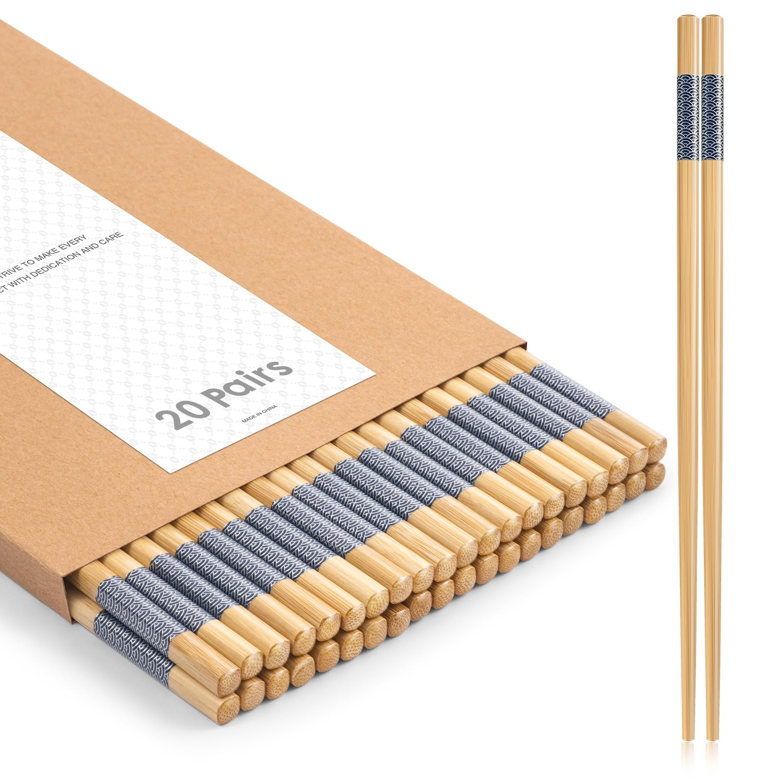 Bamboo Chopsticks Reusable 20Pairs | Eating | Non slip | Chinese -（9.45in）