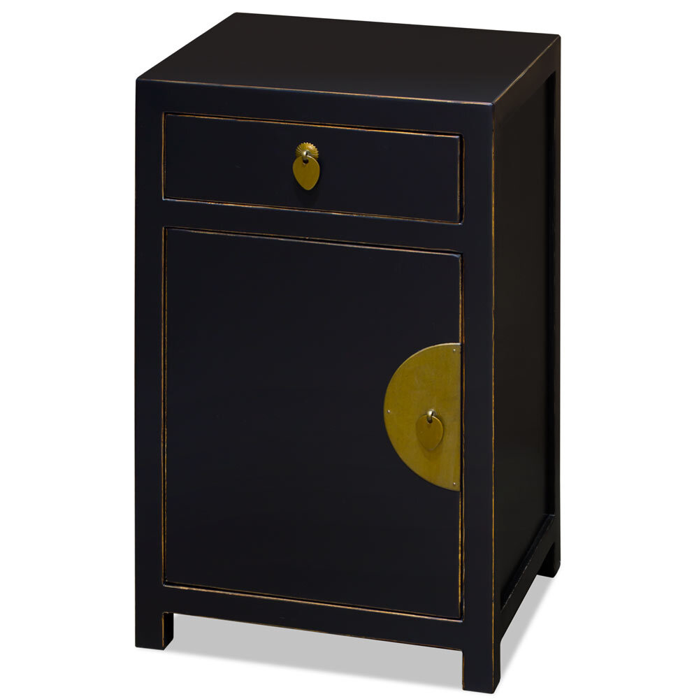 US Seller – Distressed Black Petite Elmwood Chinese Ming Cabinet