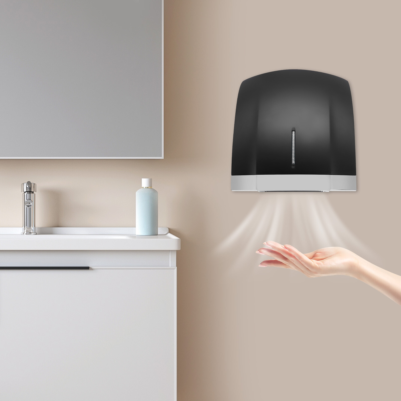 1800W 9.45*9.06*9.45in Black ABS Wall-mounted Automatic Electric Hand Dryer
